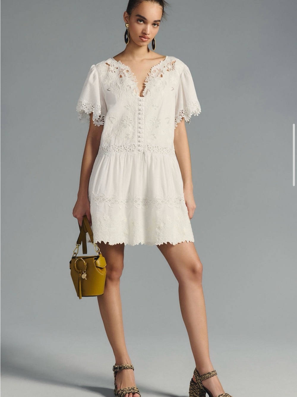 Anthropologie White Embroidered Eyelet Girls Tunic Top